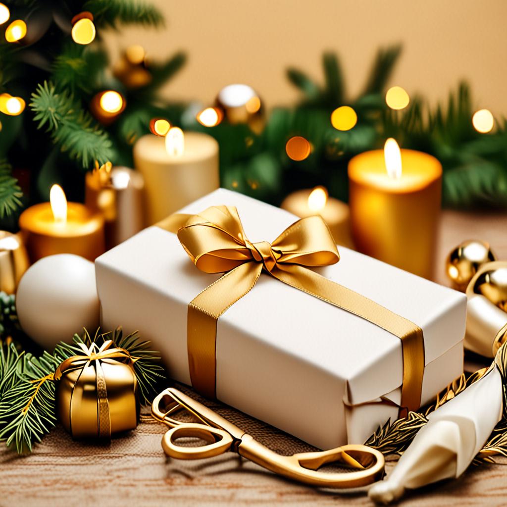 Manos preparando un regalo navideño con lazo dorado